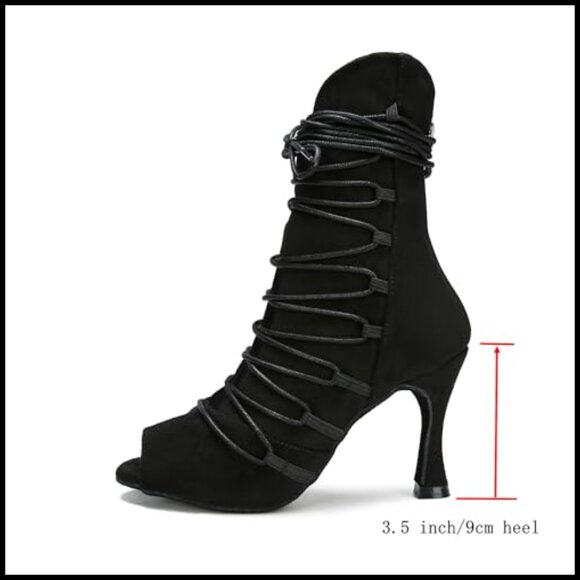 Professional Dance Boots Latin Salsa Pole Dancer 3.5 Inch Heel Strappy Design - Picture 3 of 7